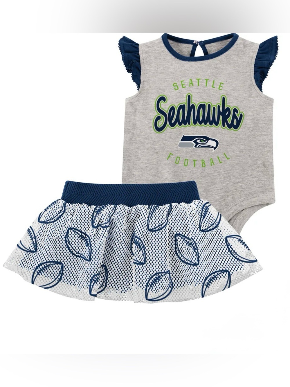 Girls 12M Heather Gray/Navy Seattle Seahawks NWOT Two-Piece Bodysuit/Skirt Set
